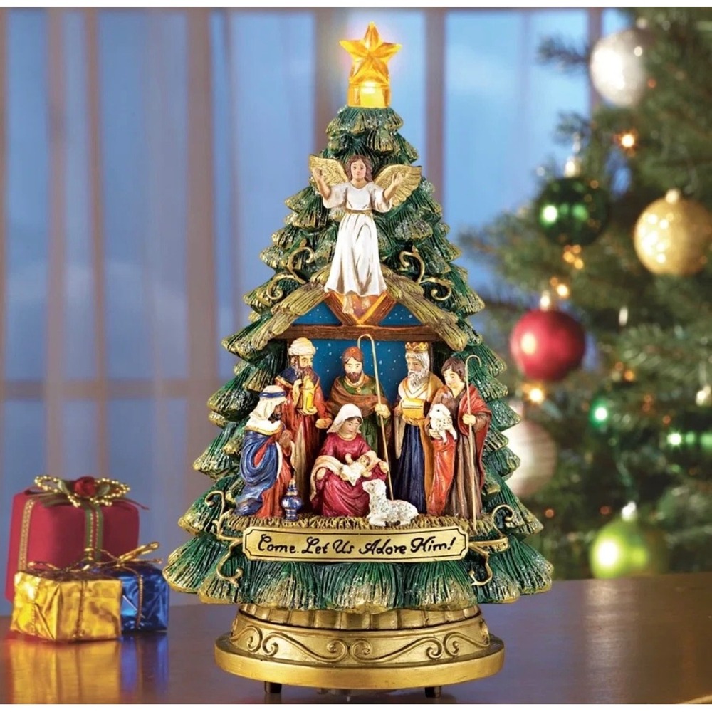 Collections Etc‎ Musical Nativity Christmas Tree LED Lighted Silent Night 31780